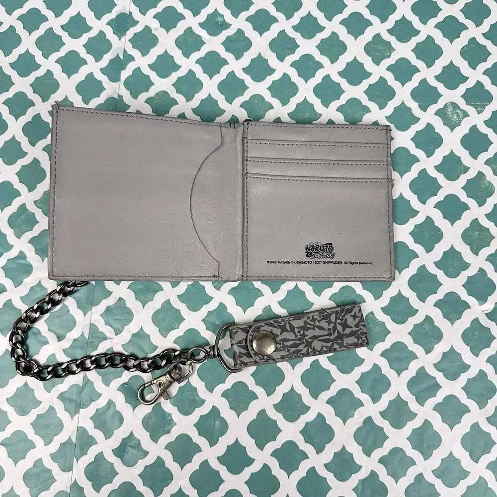 Naruto Shippuden Anime Embroidered Logo Bifold Gray Chain Wallet‎ Shonen Jump